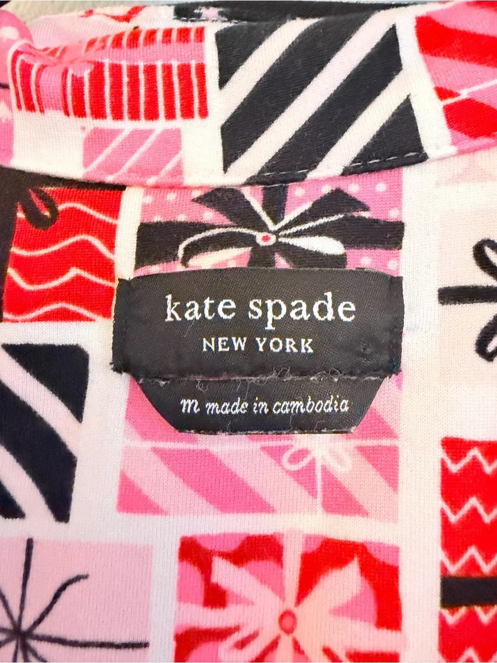 Kate Spade Pink & Red Patchwork Christmas Pajama Top
